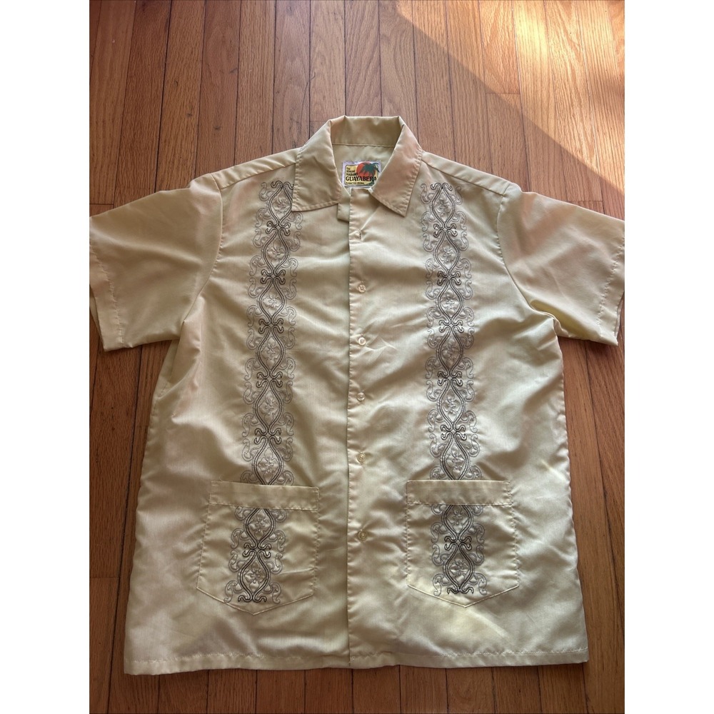 Men's Haband Guayabera Cabana Beach Short Sleeve Polo Yellow Medium